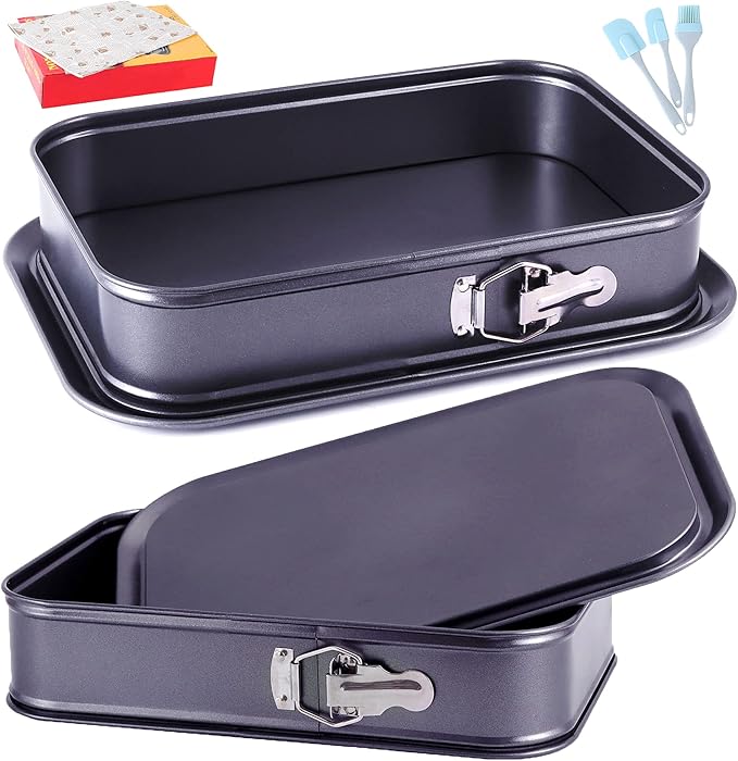 Kenond Large Springform Cake Pan, 14 x 11-Inch Rectangle Cheesecake Pan, Tiramisu Bakeware with 50Pcs Wax Paper, 3Pcs Spatula Set, Non-Stick Baking Pan Mold Leakproof