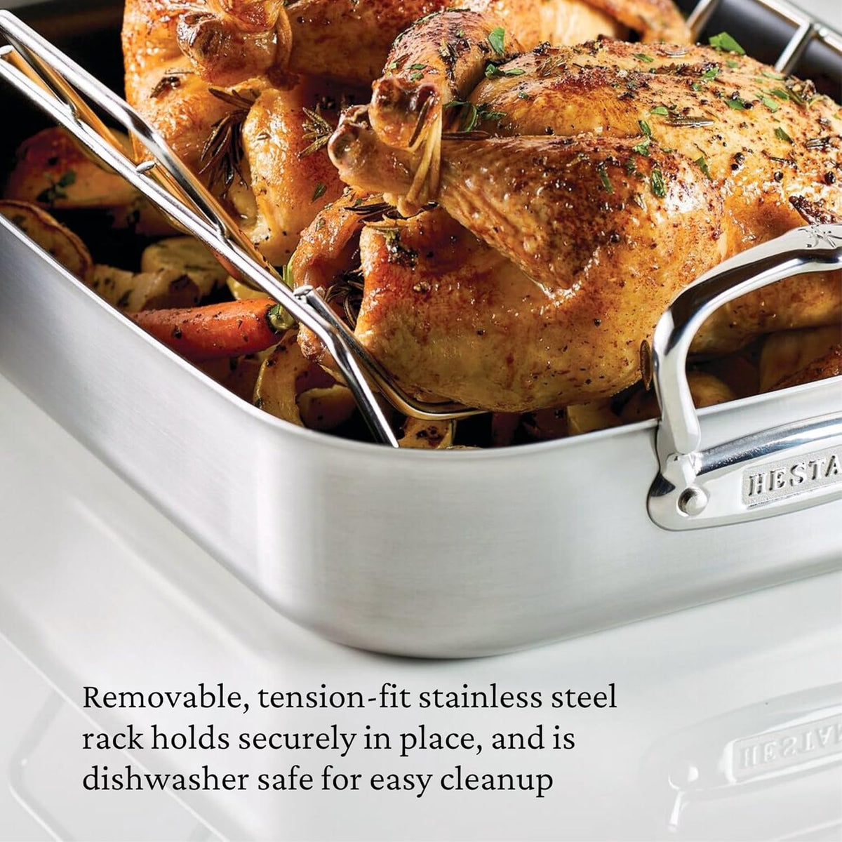 Hestan Provisions – 14.5" Classic Clad Nonstick Roasting Pan with Stainless Steel Rack