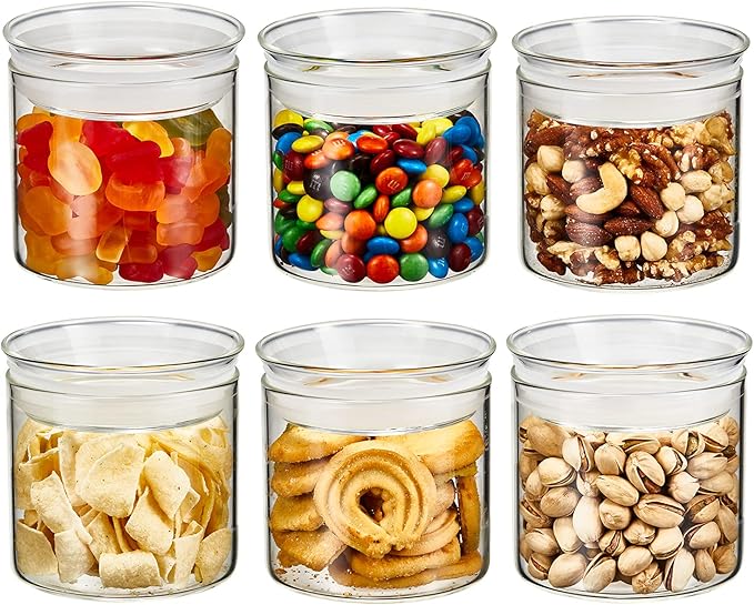 ZENS 17oz Glass Food Storage Jars Set of 6, Clear Glass Canisters Set with Airtight Lids, Small Storge Container jar for Kitchen Spice, Sugar Container, Blooming Tea, Snacks