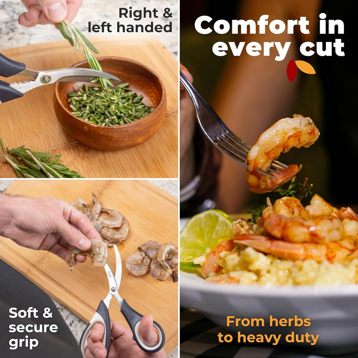 Kitchen Shears by Gidli - Liftime Replacement Warranty* - Includes Seafood Scissors As a Bonus - Heavy Duty Utility Stainless Steel All Purpose Ultra Sharp Scissors for Food/Cooking