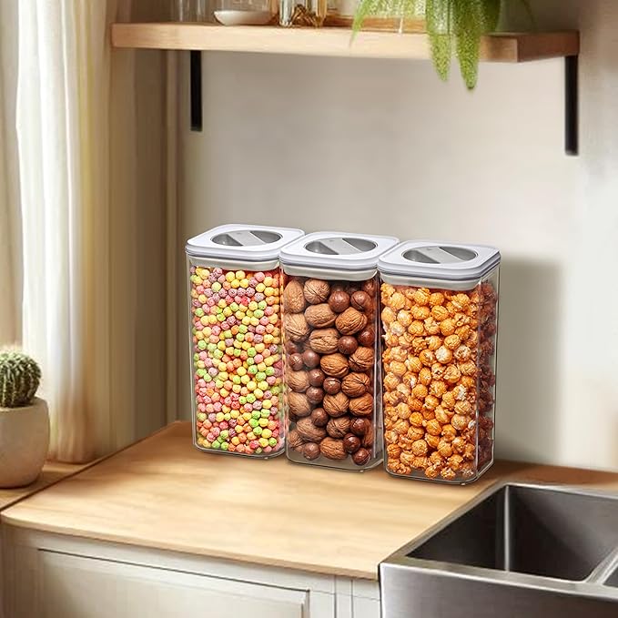 Amazing Abby - Carol - 112-Ounce Acrylic Canister (Set of 3), Plastic Airtight Food Container, Stackable for Pantry Storage, BPA-Free and Shatter-Proof, Perfect for Home and Commercial Use