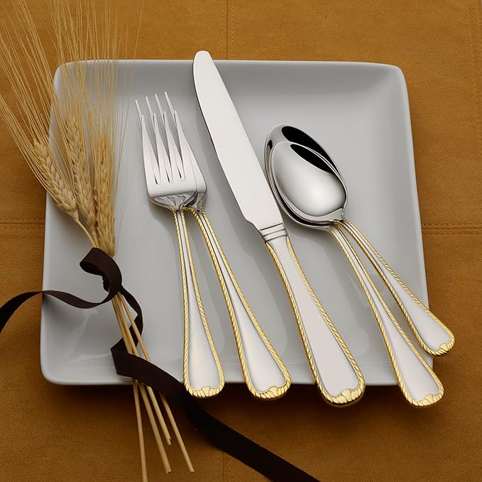 Mikasa Cameo Gold 65 Piece Flatware Set, Service for 12