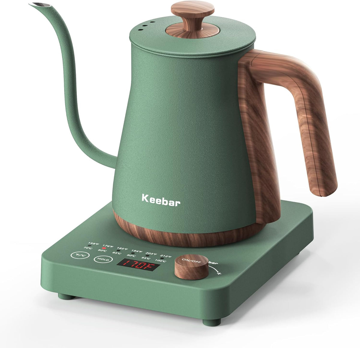 Electric Kettle, 1000W Quick Heating Gooseneck Kettles, 0.8L/27.05oz, 0.8mm Ultra-Fine Spout, Precise Water Flow Control, 304 Stainless Steel Inner, Auto Shut-Off, Boil Dry Protection, Matte Green