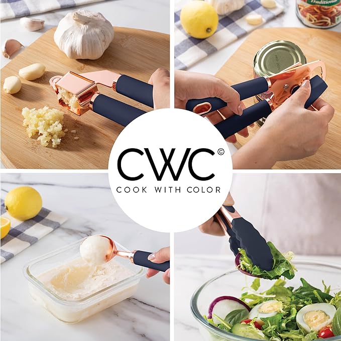COOK WITH COLOR Kitchen Gadget Set Copper Plated Stainless Steel Utensils with Soft Touch Handles, Copper Navy, 10 Pieces