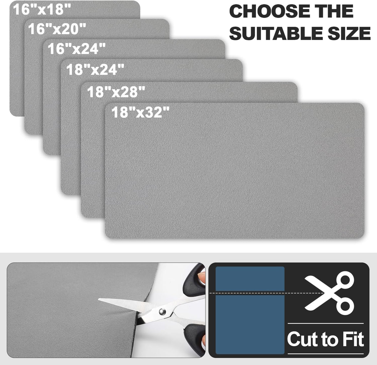 Dish Drying Mat for Kitchen Counter | Coffee Bar Mat for Countertops | Heat Resistant Drainer Mat with Non-slip Rubber Backed | Hide Stain Kitchen Absorbent Draining Mat | Grey 16"x24"