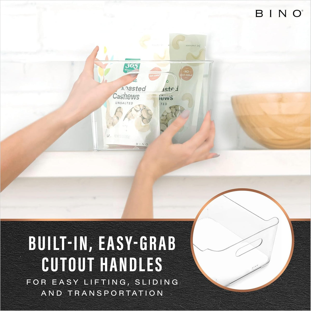 BINO | Plastic Organizer Bins, X-Large - 4 Pack | The SOHO Collection | Multi-Use Organizer Bins | Pantry & Freezer Bin | Plastic Storage Containers | Bin for Home & Kitchen Org