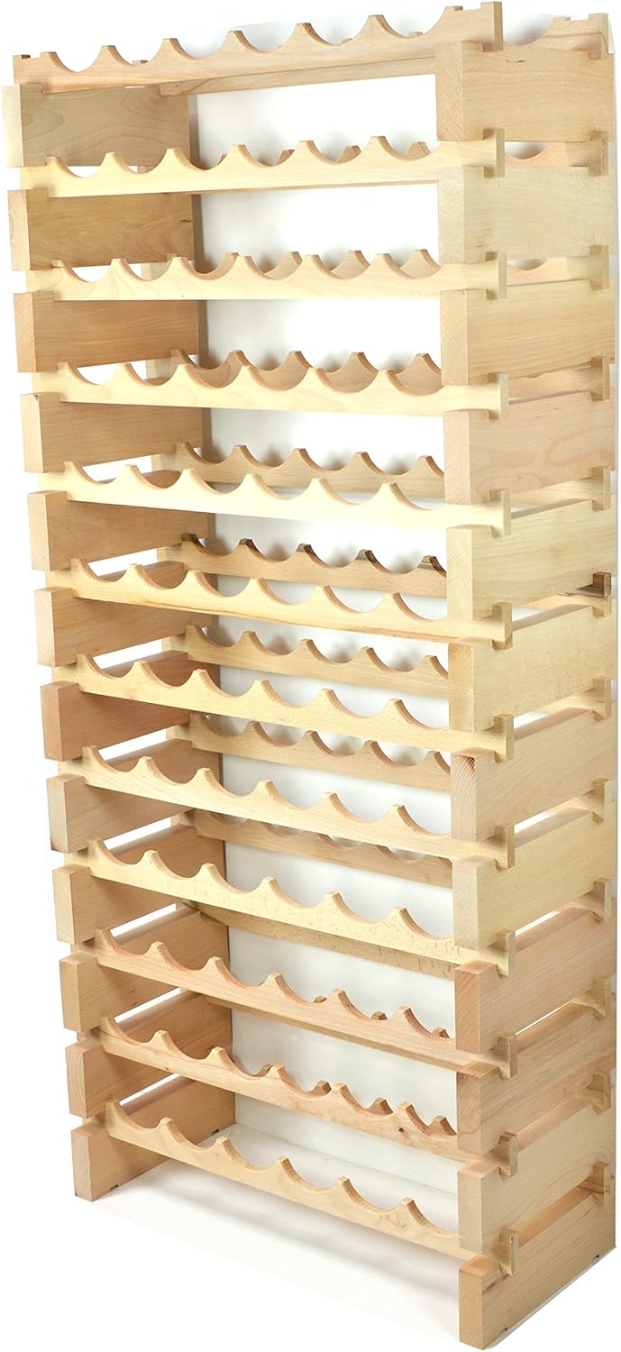 sfDisplay.com,LLC. Modular Wine Rack Beechwood 24-72 Bottle Capacity 6 Bottles Across up to 12 Rows Newest Improved Model (72 Bottles - 12 Rows)
