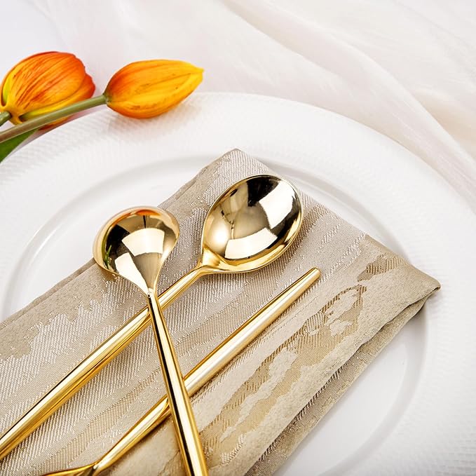 I00000 90 Pcs Gold Plastic Spoons,Disposable Silverware, Gold Plastic Cutlery, Heavy Duty Disposable Spoons Perfect for Parties, Wedding & Dinners