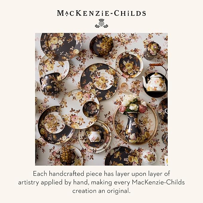 MACKENZIE-CHILDS Enamel Serving Platter, Decorative Serving Platter for Food, 16 Inches, Wild Rose Brown