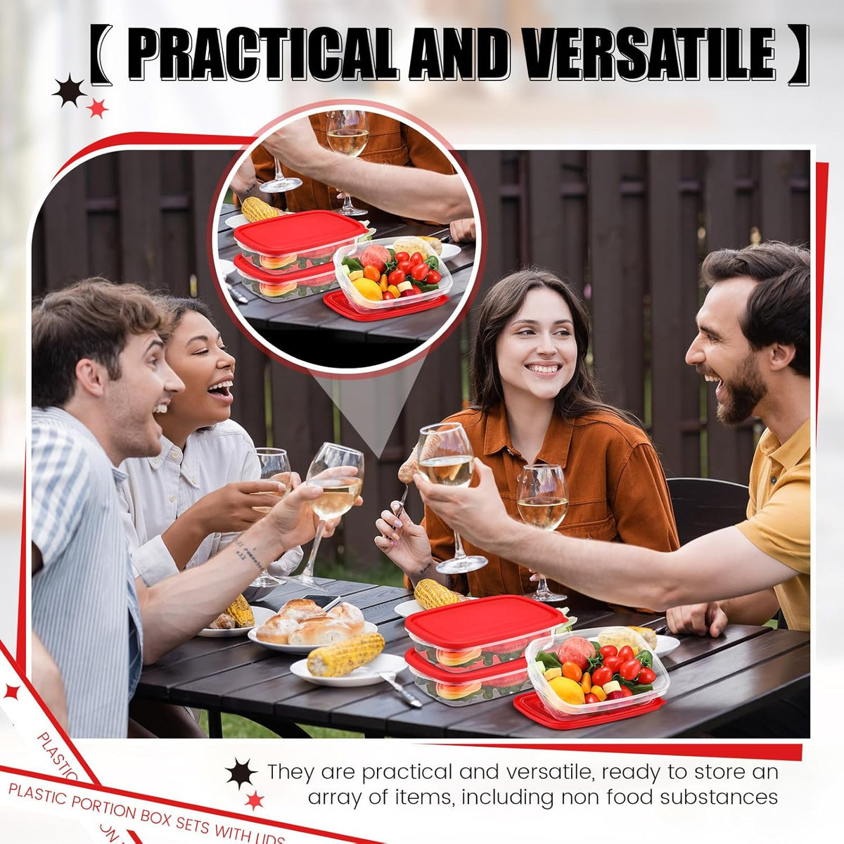 18 Pcs 33 Oz/ 4 Cups Plastic Food Storage Containers with Lids Portion Box Sets with Cover Stackable Plastic Containers with Lids Microwave Freezer Dishwasher Safe (Red)