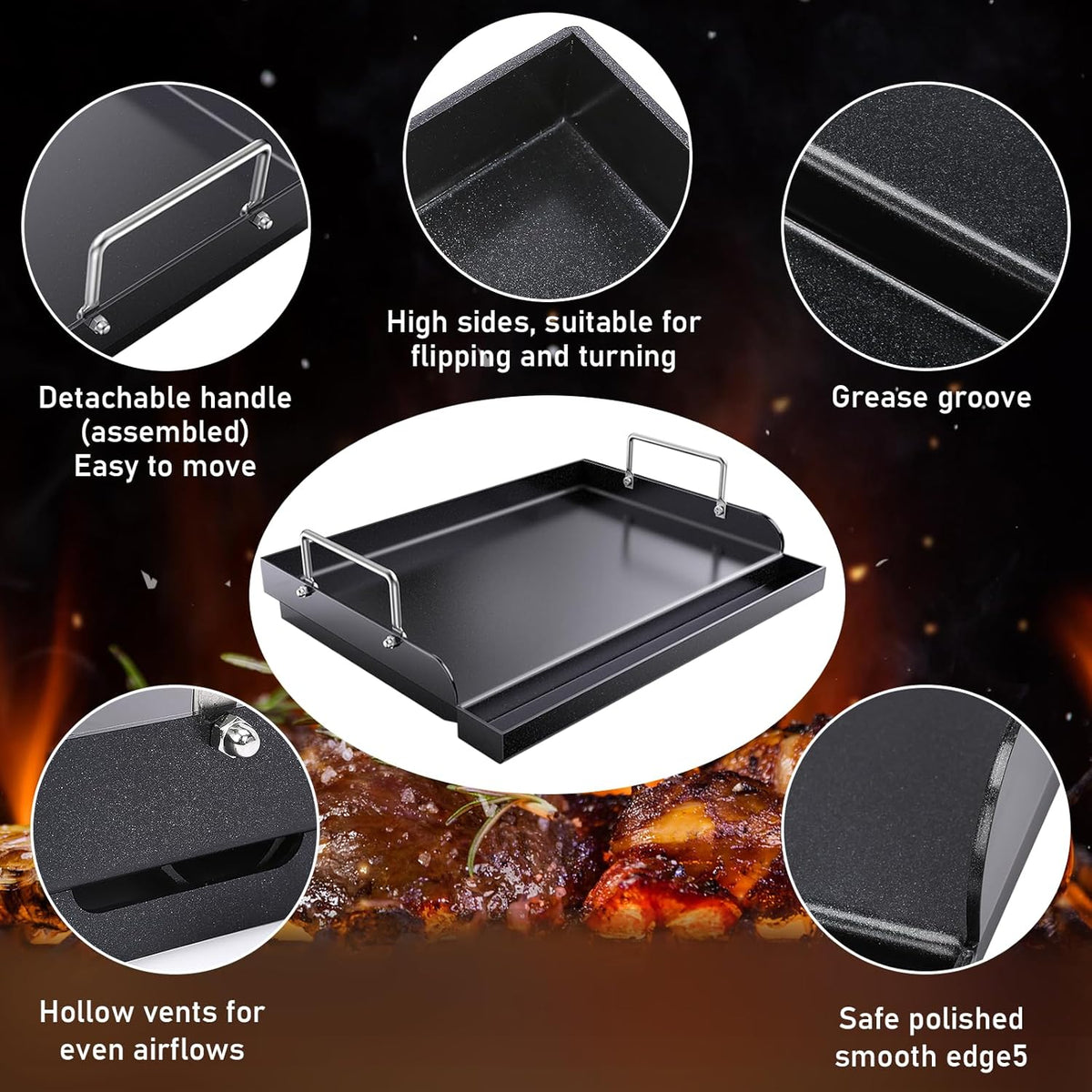 Cast Iron Griddle for Gas Grill, Nanoceramic Nonstick Flat Top Griddle Insert for Outdoor Gas Grill