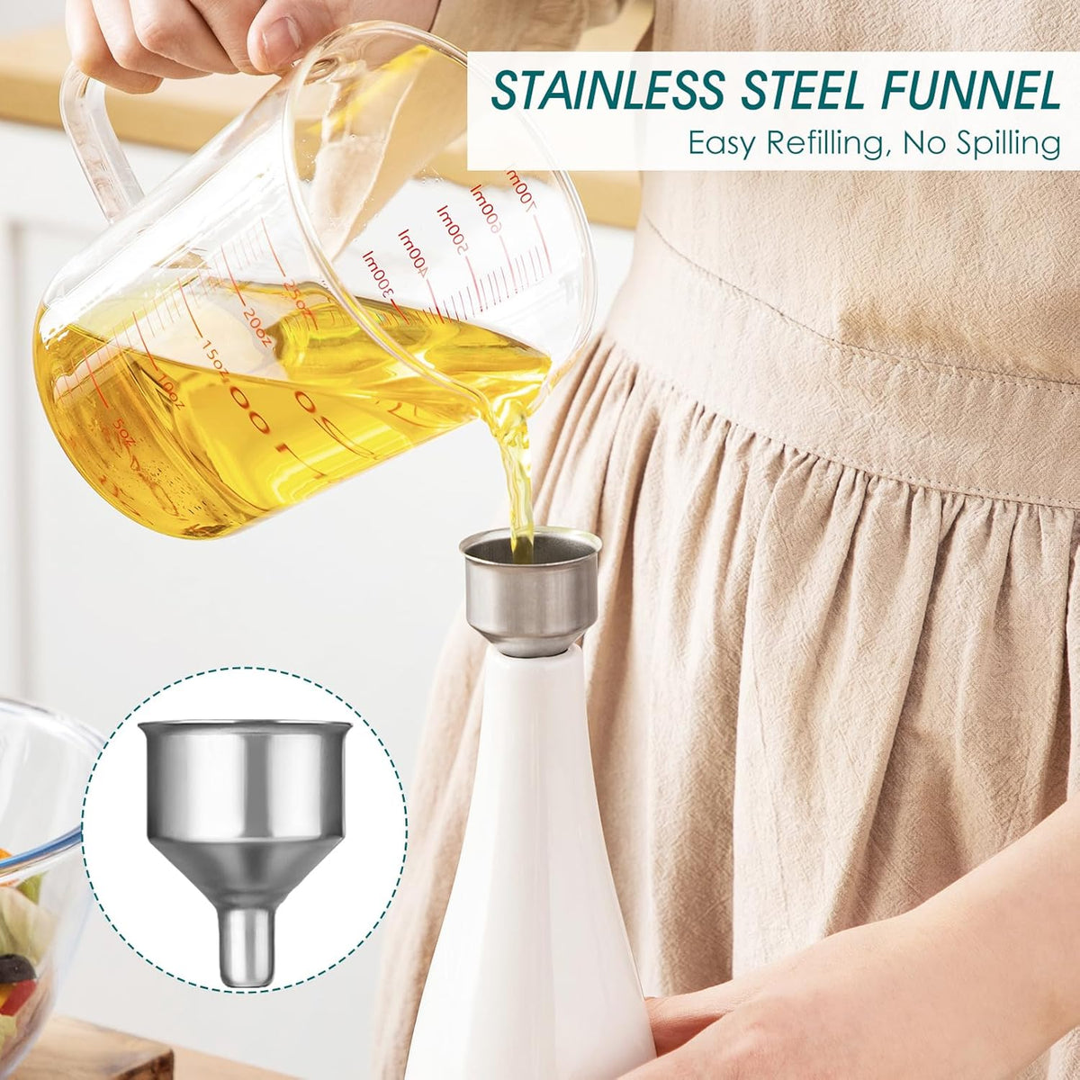 vancasso 16 Oz Ceramic Olive Oil Dispenser Bottle, Bottle Dispenser with Spout and Funnel for Kitchen,Suitable for Oil, Vinegar, Coffee Syrups & Other Liquids, White