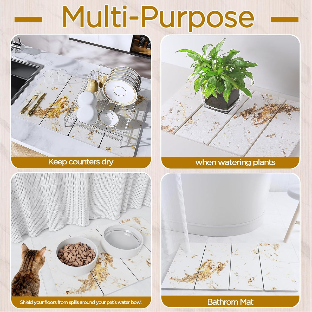 Stone Drying Mat for Kitchen Counter, White Italian Translucent Stone Dish Drying Mat-Diatomite Water Absorbing Drying Stone for Kitchen Counter Mat, Quick Dry Stone Mat Kitchen for Cups Bottles.