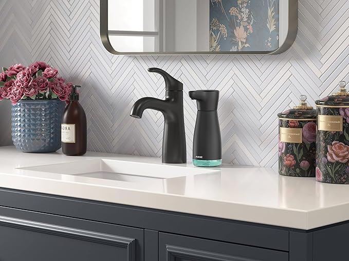 AIKE Magnetic Charging Waterproof Automatic Soap Dispenser for Liquid Soap Anti-Fingerprint Black Coating 14fl.oz. Model AK1337