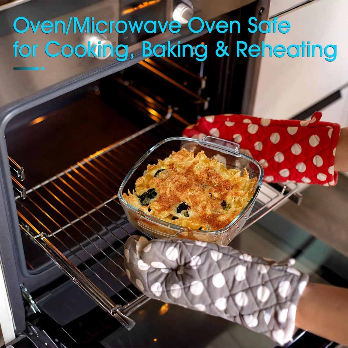NUTRIUPS Small Square Casserole Dish with Lid Oven Safe Covered Glass Casserole Dish 7.8 Inches Glass Microwave Bowls With Lids Microwavable Cookware (Small-1.5L)