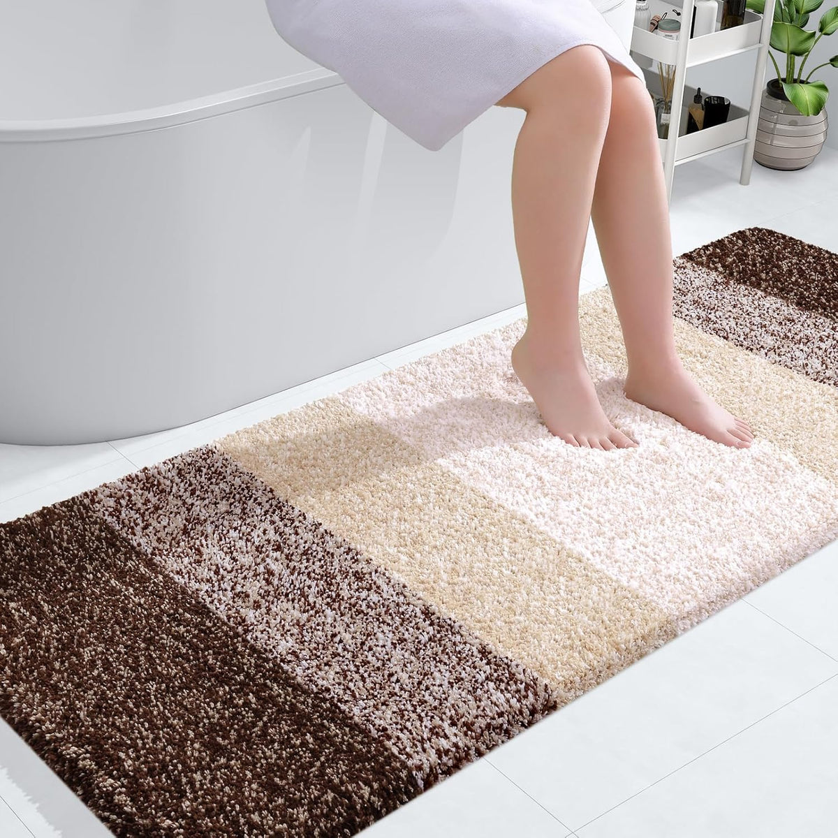 OLANLY Bathroom Runner Rugs 59x24, Extra Soft Absorbent Microfiber Bath Rugs, Rubber Backing, Quick Dry, Machine Washable Bath Mats for Bathroom Floor, Tub and Shower, Home Decor Accessories, Brown