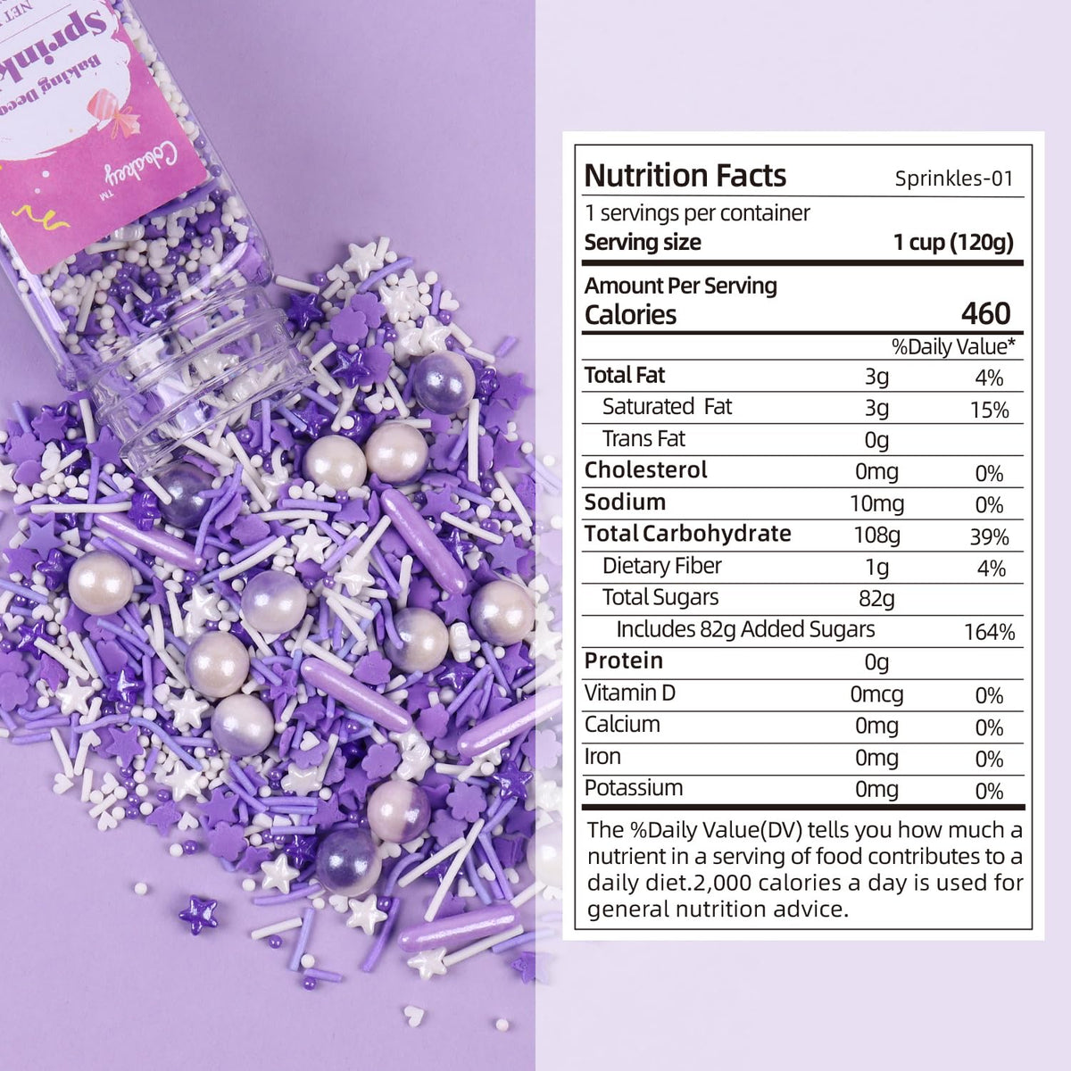 Purple Sprinkles for Cake Decorating 4.23ounce - Sugar Mix Contains Star & Pearl Sprinkles for Cupcake Toppers, Ice Cream, Candy, Cookie Decorations - Holiday Party Supplies