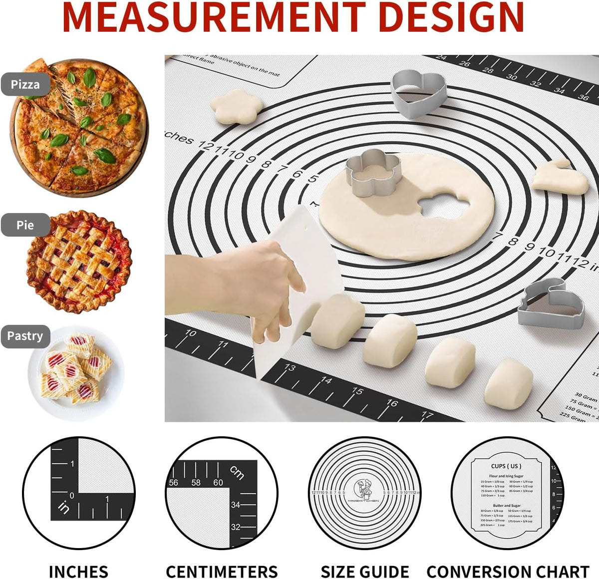 Silicone Macaron Baking Mat, Non Stick Pastry Mat for Rolling Dough,Silicone Mat for Baking Pizza, Cookie, Bread, Fondant, Macarons, Reusable and Large Silicone Mat