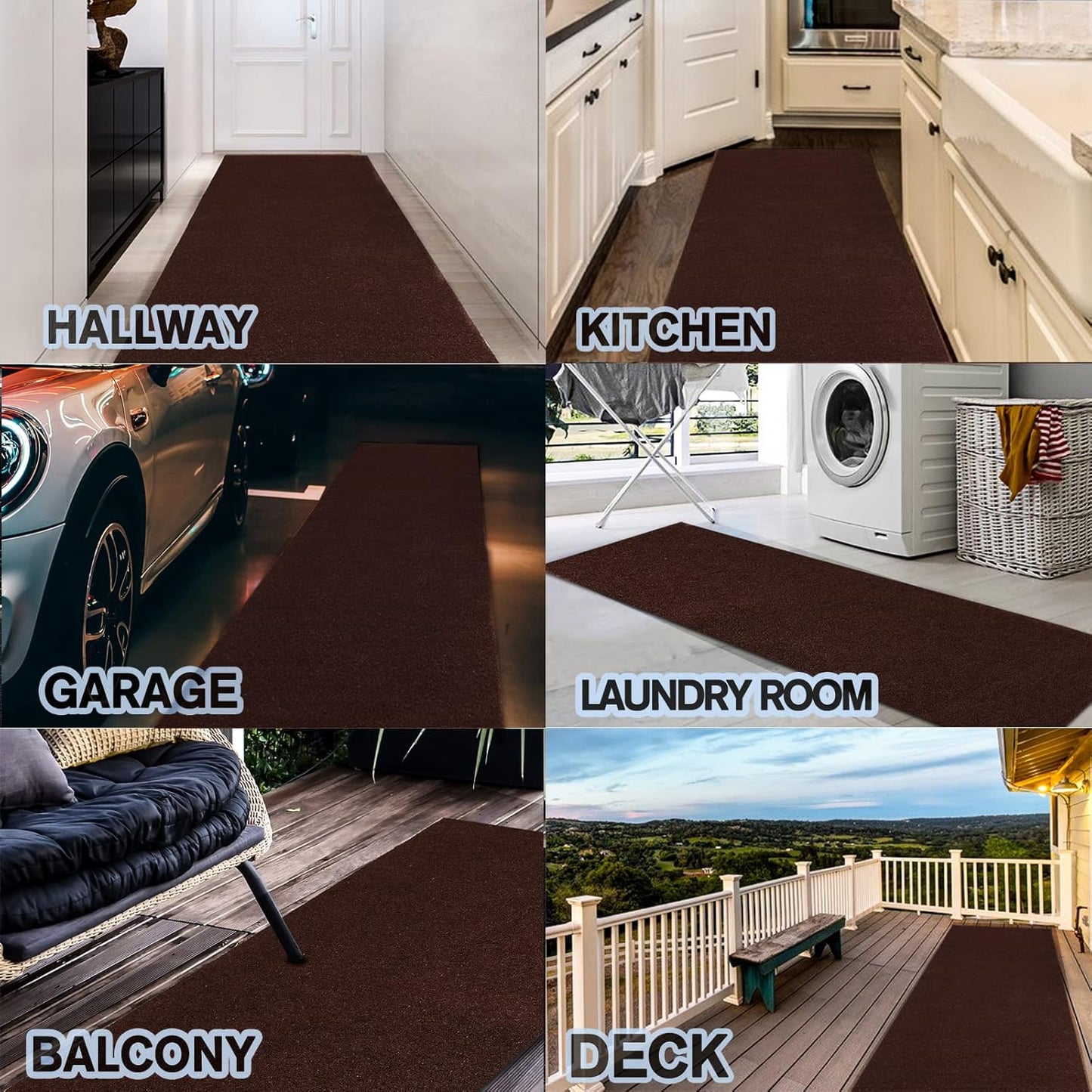 Custom Size Backed Non-Slip Area Rugs Runner, Easy Clean, Waterproof Runner Rugs for Hallway Entryway, Kitchen, Laundry, 4FT x 35FT, Brown