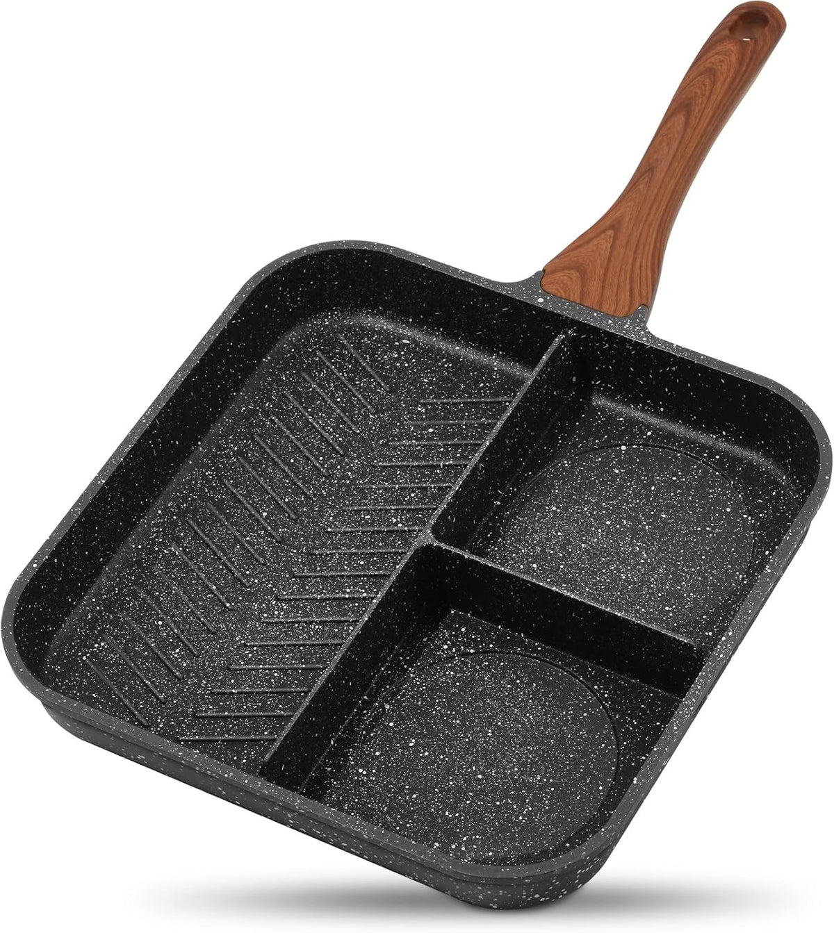 ESLITE LIFE 11 Inch Nonstick Divided Grill Pan for Indoor Cooking, Versatile 3-In-1 Induction Large Breakfast Pan for Stove Tops, PTFE & PFOA Free, Black