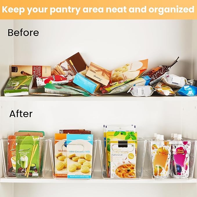 YIHONG Clear Pantry Storage Organizer Bins, 10 Pack Plastic Food Storage Bins with Handle for Kitchen,Refrigerator, Freezer,Cabinet Organization and Storage