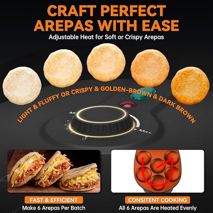 Baker's Friend Electric Arepas Maker with Browning Control, Mini Pancakes Maker, Pancake Maker Pan, Tostiarepa, Makes Arepas, Corn Patties, Mini Pancakes, Breakfast Sandwiches, Fried Eggs, Graphite