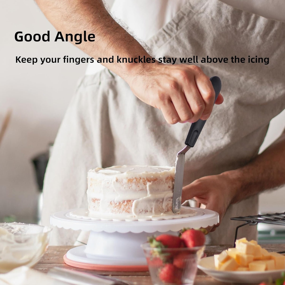 Cake Icing Spatulas with Non-Slip Handle 4 6 Inch Small Offset Palette Knife for icing smoother, Flat Pallet Knives for Baking or Frosting, Stainless Steel Cake Decorating Spatulas Angled Spatula