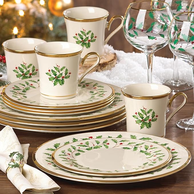 Lenox 6122048 Holiday 12-Piece-Plate-&-Mug Set, Christmas Dinnerware, Hosting