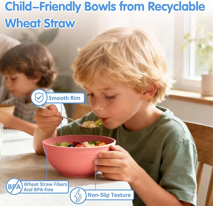 Quatish 10 PCS Unbreakable Cereal Bowls,Dishwasher & Microwave Safe Wheat Straw Bowls, Easy-to-Clean Lightweight Snack & Soup Bowl,Multi-Color Portable for Picnics Plastic Bowls Set, Multi