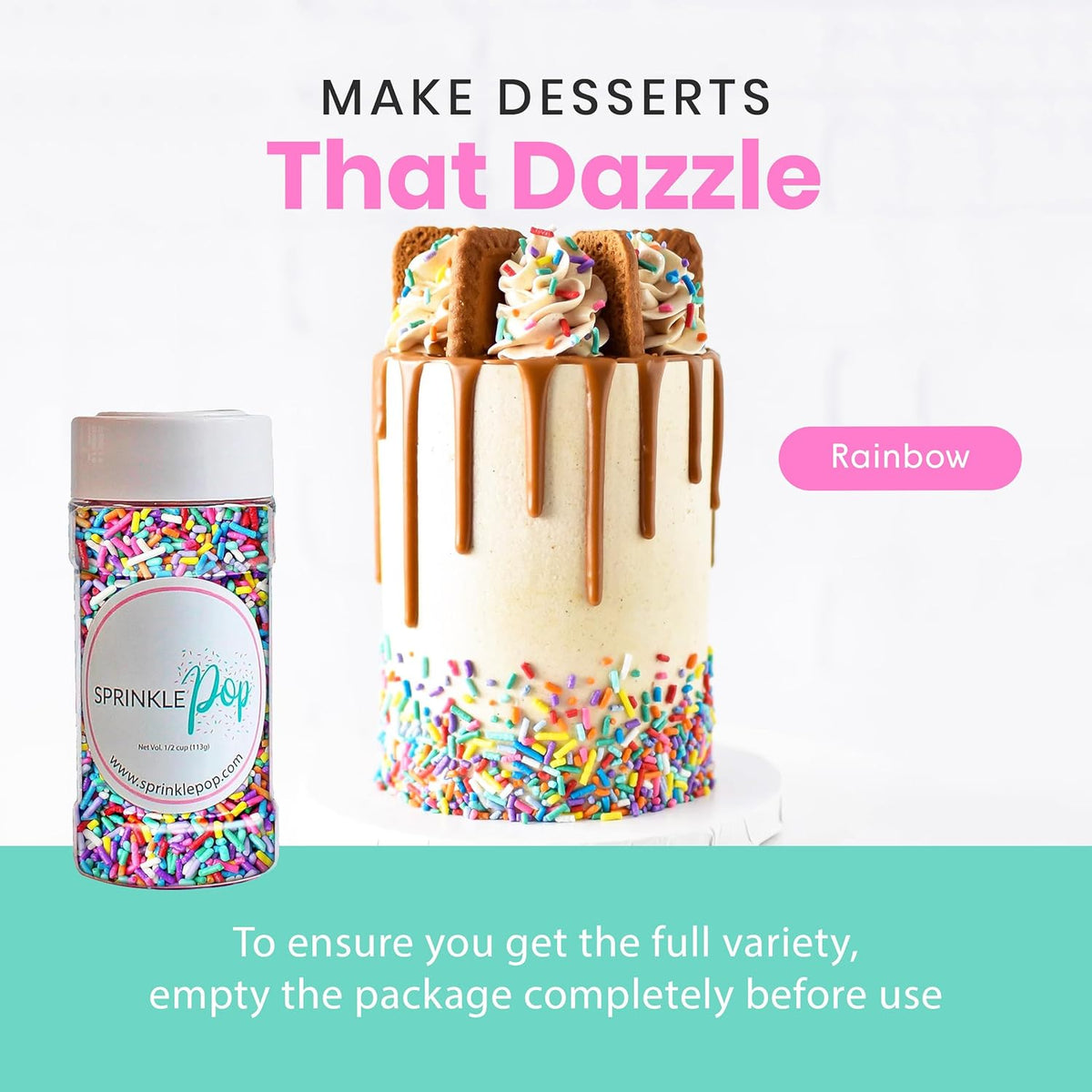Ultimate Unicorn Rainbow Jimmies Sprinkle Mix| Sprinkles Made In USA By Sprinkle Pop| Yellow Red White Blue Purple Sprinkles Jimmies For Decorating Princess Birthday Cakes Cookies Cupcakes Candy, 4oz