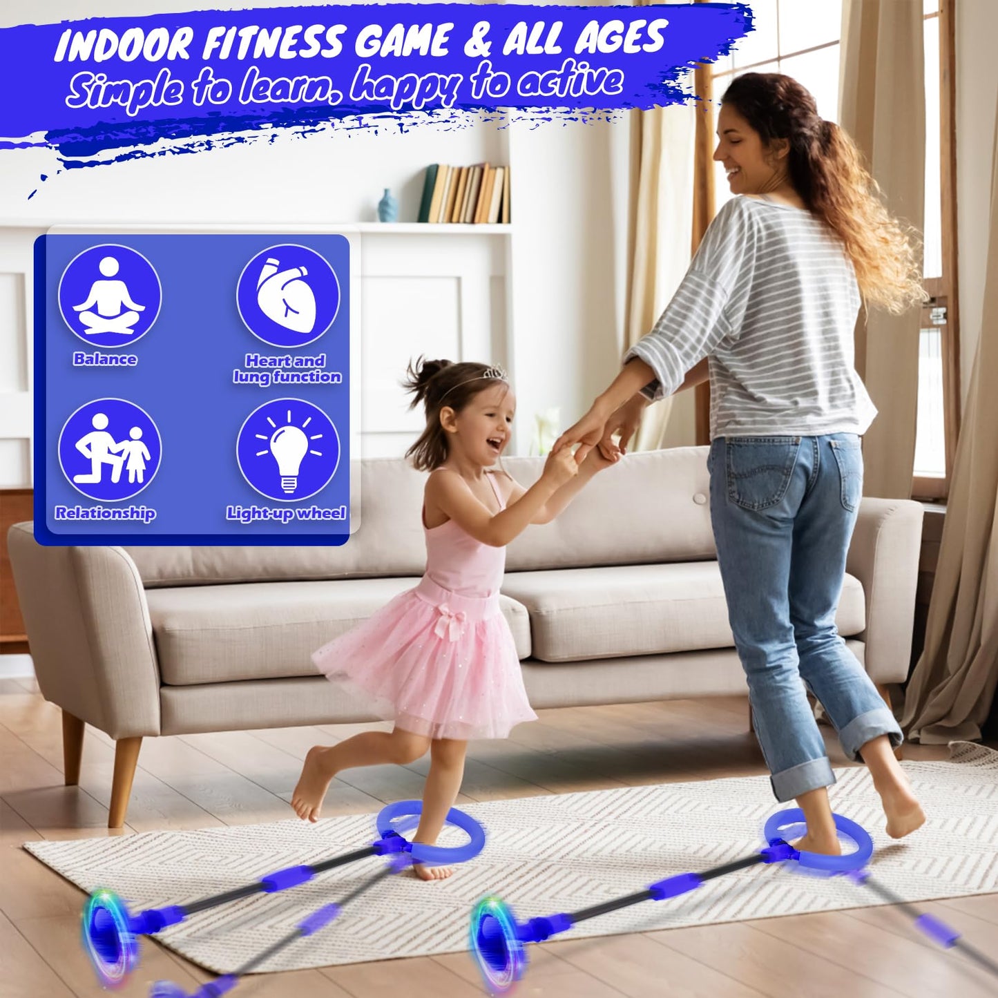 GleeGlow Ankle Skip Ball for Kids, Foldable Skip Ball Toy with Flash Wheel
