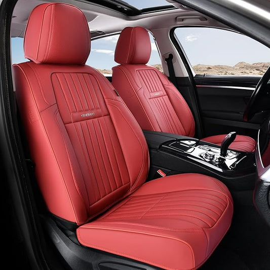 Coverado Car Seat Covers Front Seats, Seat Covers for Cars, Car Seat Protector, 2-Pack Car Seat Cushion Nappa Leather, Waterproof Seat Covers Carseat Cover Universal Fit for Most Cars Trucks(Red)