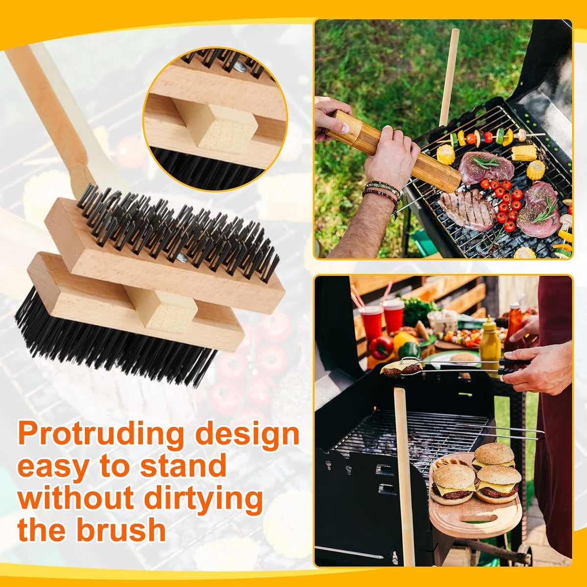2 Pack Stainless Steel Grill Brush 48 Inch Large Double Ended Grill Brush with Long Handle for Commercial BBQs Outdoor Good Picnic Restaurant Kitchens Dealing with Grease Residue and Buildup