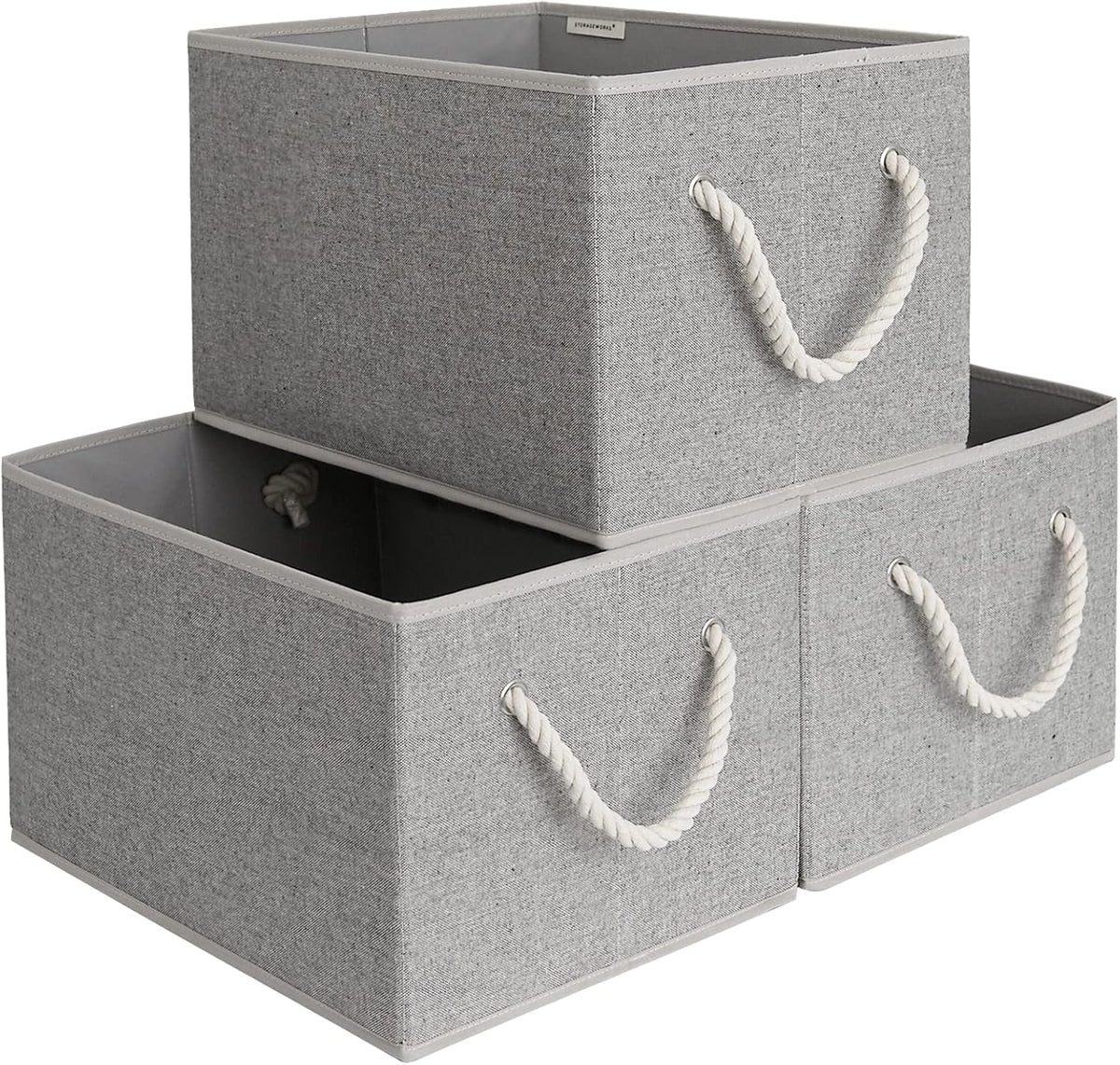 StorageWorks Storage Baskets for Shelves, Foldable Fabric Closet Storage Bins with Handles, Fabric Storage Bins Clothes Organizer, Gray, 3-Pack, Extra Large
