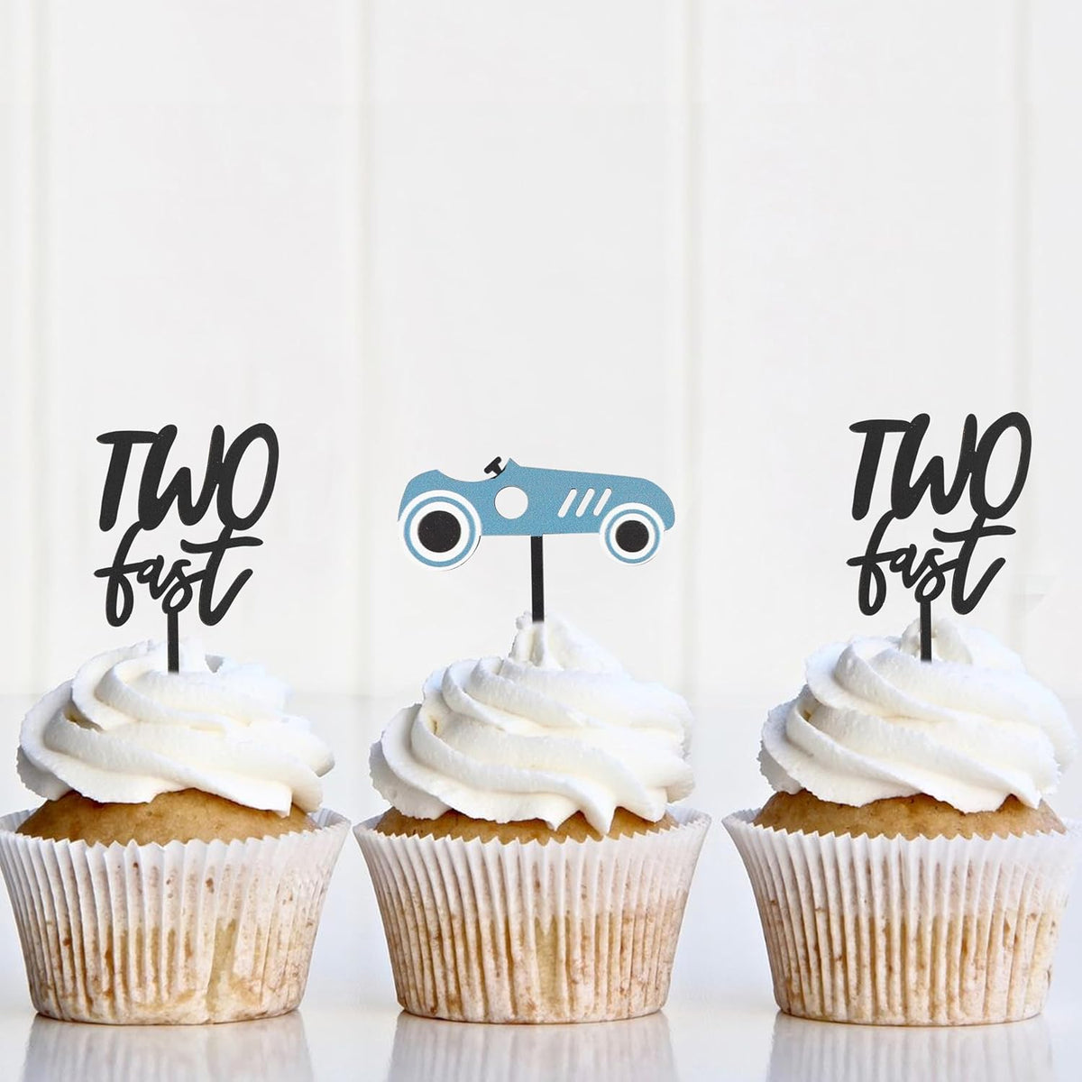 Wooden Two Fast Birthday Cupcake Toppers - Two Fast Decorations,Race Car Party Cake Toppers,Racing Car Birthday Topper (two fast cake topper)