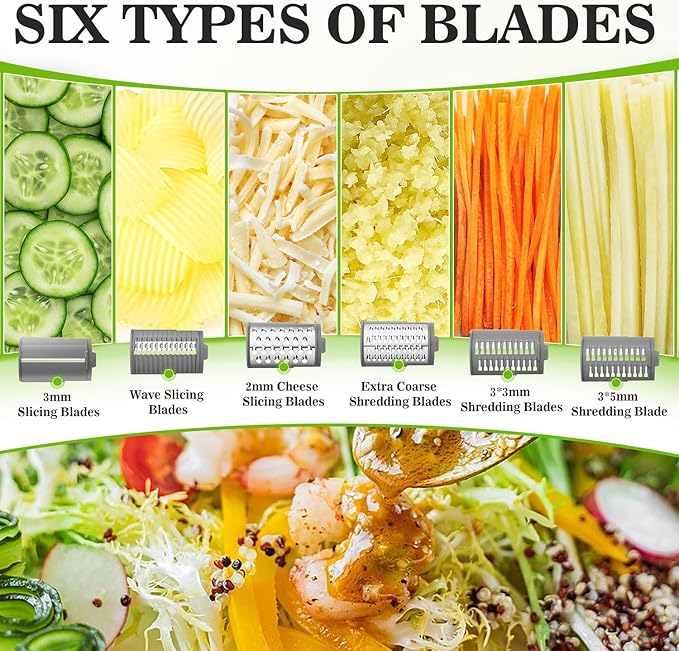 Electric Cheese Grater Rotary Slicer-One-Touch Control Vegetable Slicer, Nuts Grinder Cheese Shredder for Home Kitchen Use, 6 Replaceable Stainless Steel Blades(Black)