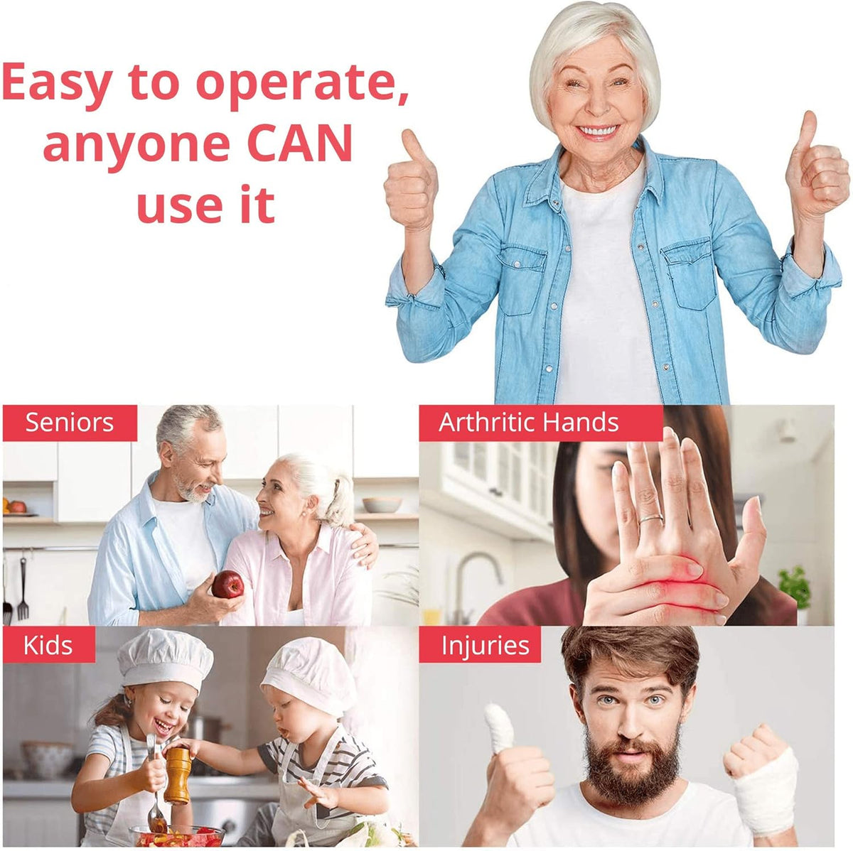 Kitchen Mama Auto Electric Can Opener: Open Your Cans with A Simple Press of Button - Automatic, Hands Free, Smooth Edge, Battery Operated, YES YOU CAN (Red)