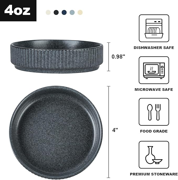 famiware Star Soy Sauce Dish Ceramic Dipping Bowls Set of 6, 4 oz Individual Dip Sauce Cups/Bowls/Dishes/Plates, Small Serving Bowl for Side Dishes, Dessert, Ice Cream, Sushi - Matte Dark Charcoal