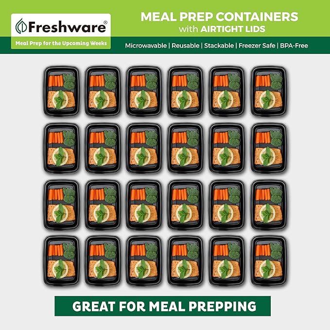 Freshware Meal Prep Containers [50 Pack] 1 Compartment Food Storage Containers with Lids, Bento Box, BPA Free, Stackable, Microwave/Dishwasher/Freezer Safe (16 oz)