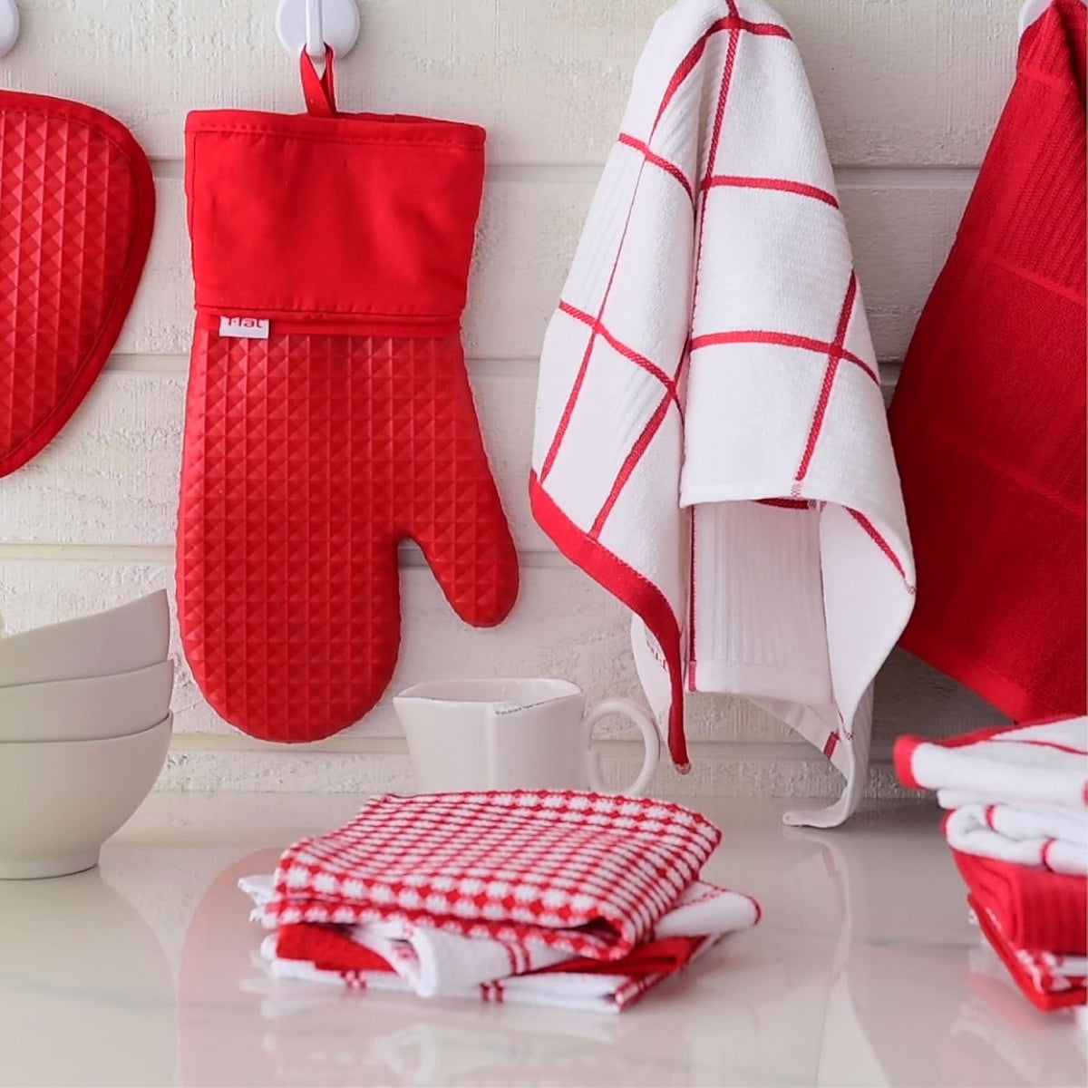 T-fal Premium Waffle Dish Cloths: Highly Absorbent, Super Soft Long Lasting - 100% Cotton, 12"x13" Towel for Cleaning & Drying, (8-Pack), Red