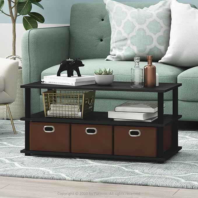 FURINNO Turn-N-Tube Coffee Table, 31.22D x 15.5W x 15.8H in, Black Oak/Black/Brown