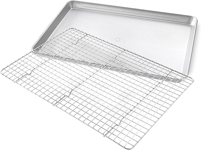 USA Pan Bakeware Half Sheet Baking Pan and Bakeable Nonstick and Cooling Rack Set, Metal
