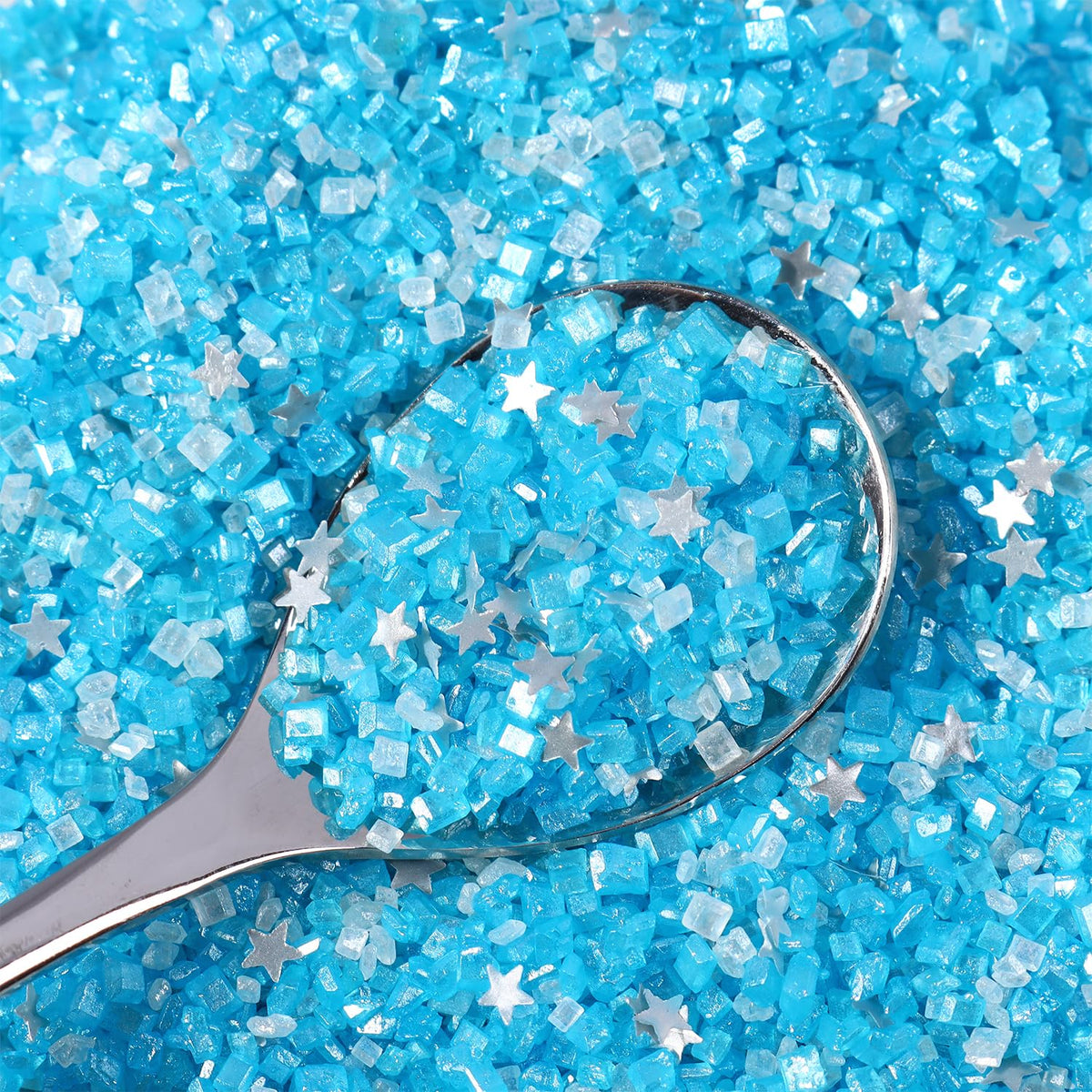 Sanding Sugar Edible Silver Glitter Stars Mix, Edible Blue Sugar Sprinkles for Cake Decorating, Sparkling Edible Sanding Sugar for Cupcake Toppers Cookie Decorations For Wedding Party Celebrations 3.5oz (Sky BLue)