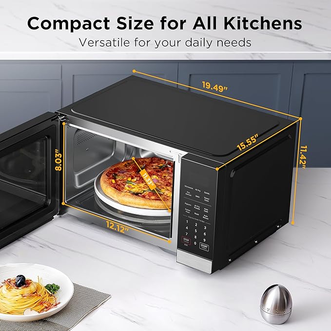 BLACK+DECKER 5-in-1 Microwave Oven with Air Fry, Combi, Bake, Roast, and Convection Cooking, 0.9 cu. ft. Countertop Microwave, Stainless Steel, 900 Watts, Child-Lock, ES9P032NA