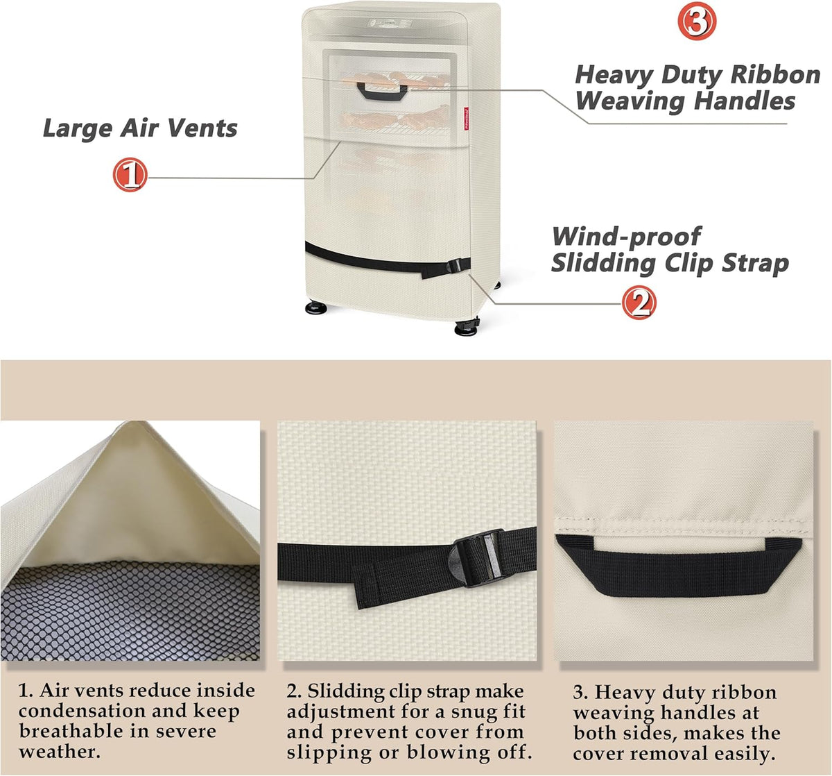 Porch Shield 40 Inch Electric Smoker Cover for Masterbuilt Smoker, Waterproof Heavy Duty Outdoor Smoker Grill Covers 24W x 18D x 40H inch, Beige