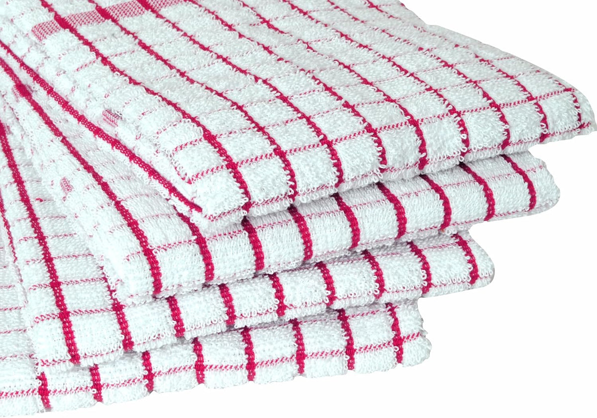 AMOUR INFINI Kitchen Towels Set of 4 - Highly Absorbent, Super Soft Terry Cotton 20x28 Inch Dish Towels with Hanging Loop - Hand & Tea Towels for Cleaning & Drying Dishes (Pink)