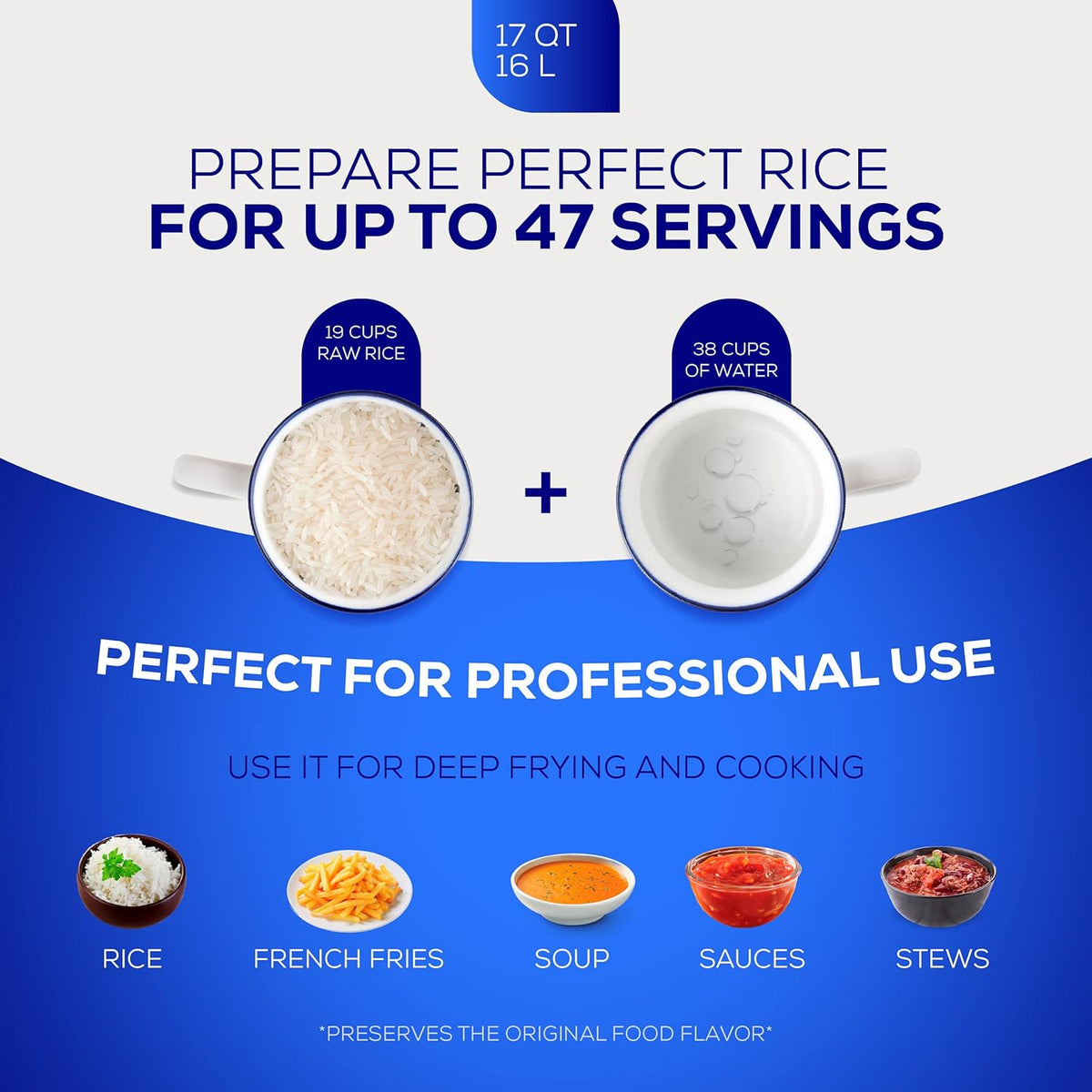 Universal (Professional Large) Caldero 47 Cups - 17 QT / 16 L, Stainless Aluminum Pot, Even Heat Distribution and Fast Cooking Dutch Oven Pot, Ergonomic Handles, Ideal for Rice, and French Fries