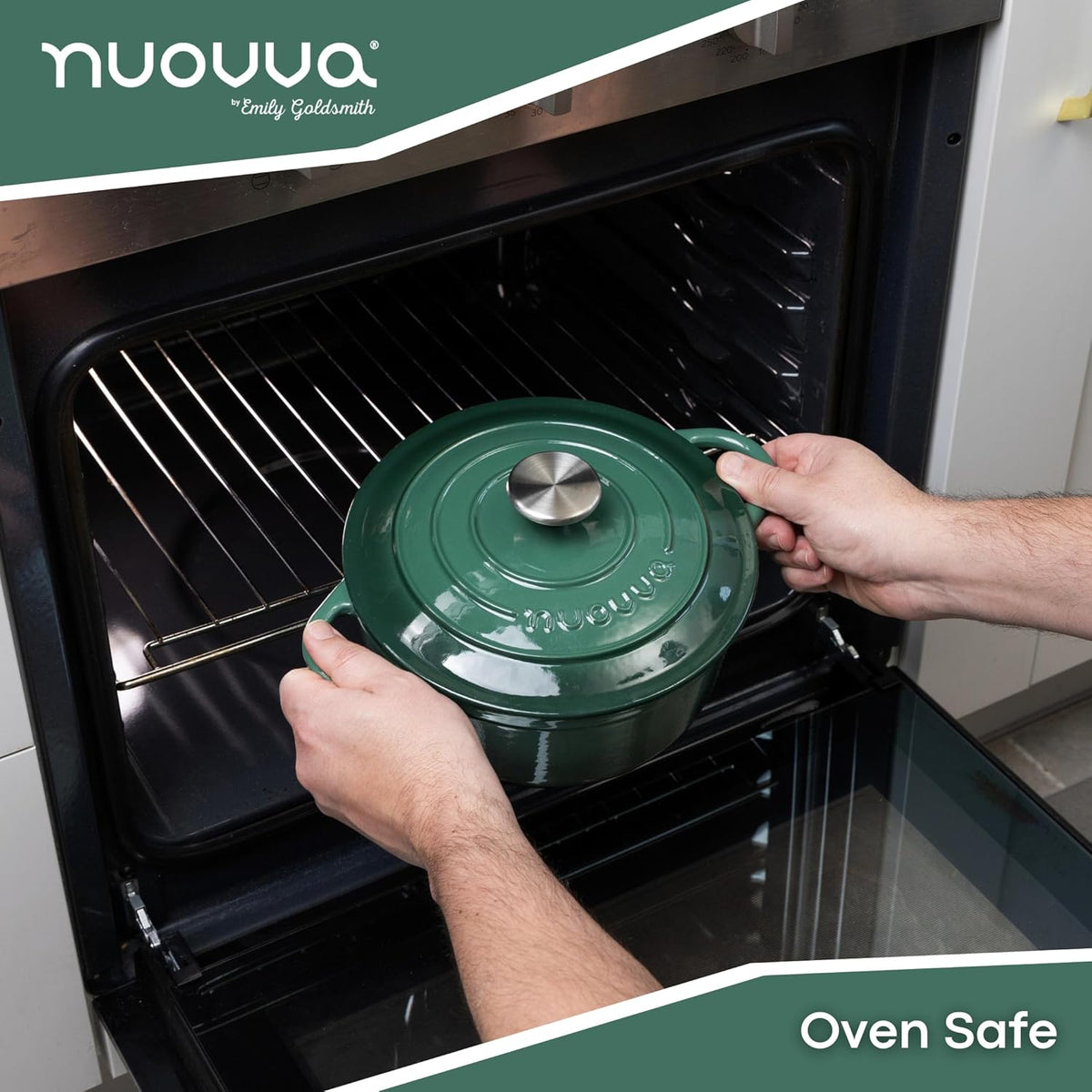 Cast Iron Dutch Oven with Lid – Non-Stick Ovenproof Enamelled Casserole Pot – Sturdy Dutch Oven Cookware – Dark Green, 5-Quart, 24cm – by Nuovva