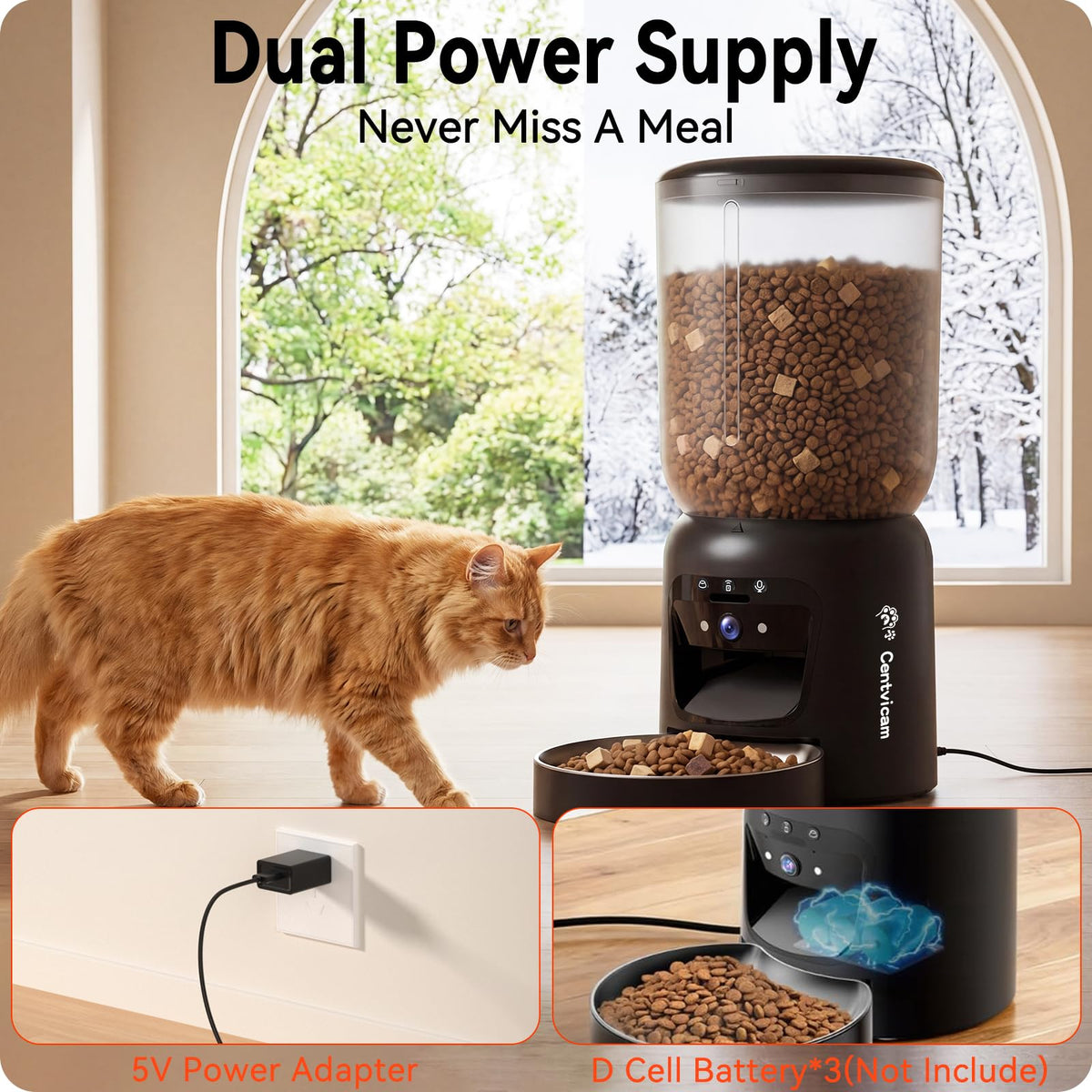 Centvicam Automatic Cat Feeder with 2K Camera: 5G WiFi Automatic Dog Feeder
