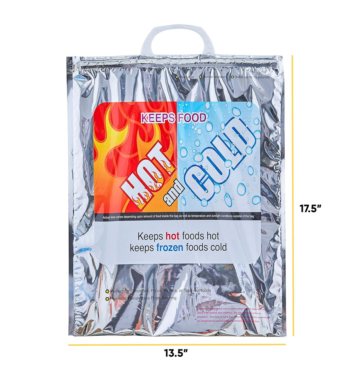Superio Hot and Cold Insulated Bags for Food Delivery, Grocery Shopping Bags, Food Storage for Hot and Frozen Food for Travel, Disposable Cooler Bag, Reinforced Thermal Lunch Bag (2, 13.5"x17.5")